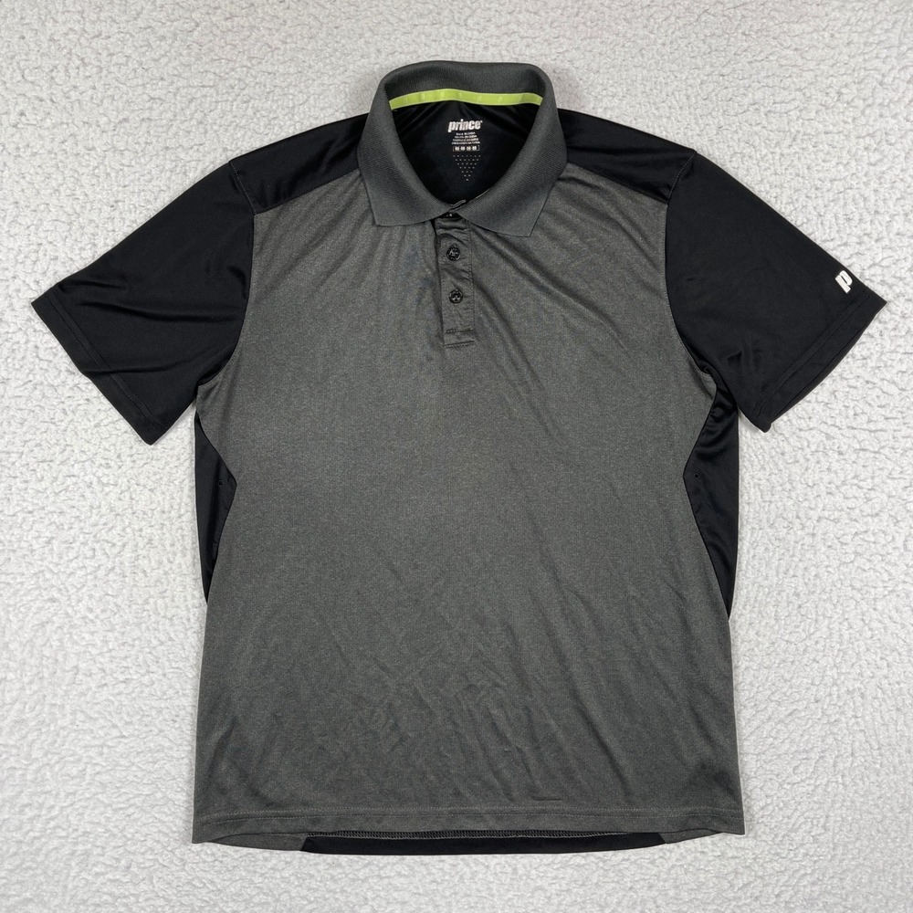Prince Polo Shirt Mens Medium Grey Black Colorblock‎ Performance Tennis Golf